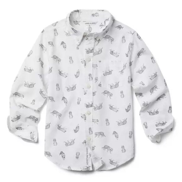 JANIE AND JACK TIGER PRINT POPLIN SHIRT BUTTON DOWN 100% COTTON BOYS 12 NWOT - Picture 1 of 9